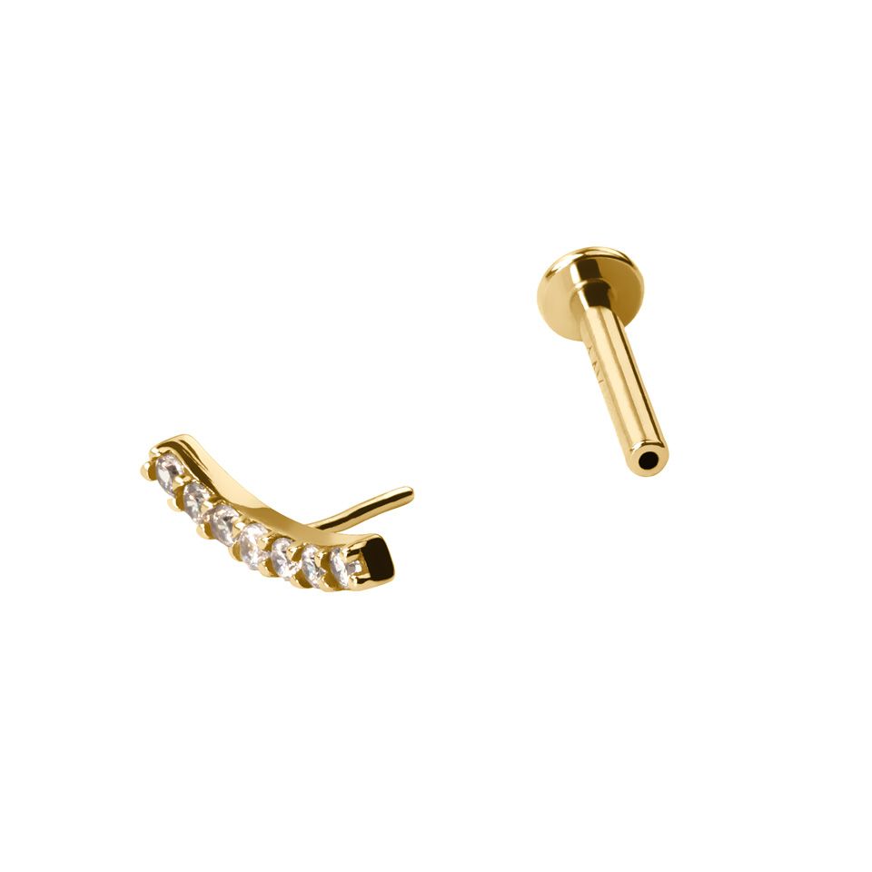 Push-in labret 14K kullast koos CZ ääristatud kaarja pealsega