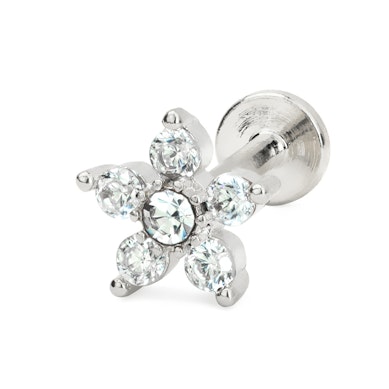 Kivikestega kaetud lilleõie kujuline labret sisekeermega