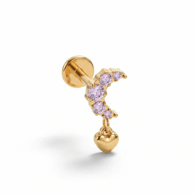 Titaanist kuuga roosade kividega labret