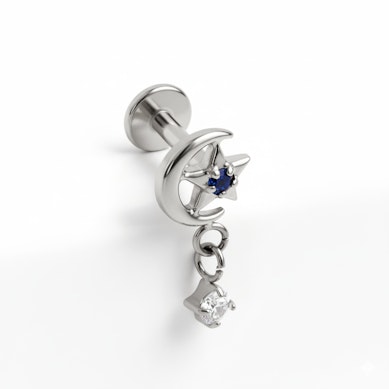 Titaanist tähe ja kuuga labret ripatsiga