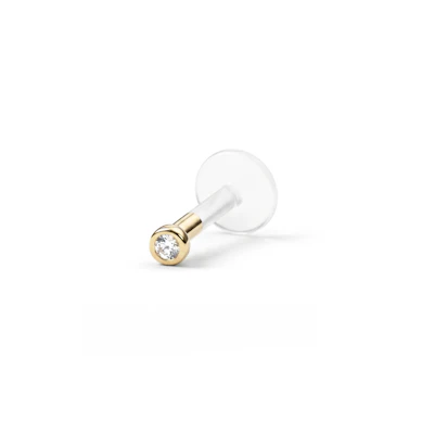 Labret kalliskiviga 14k kullast ülaosa ja PTFE-st vardaga