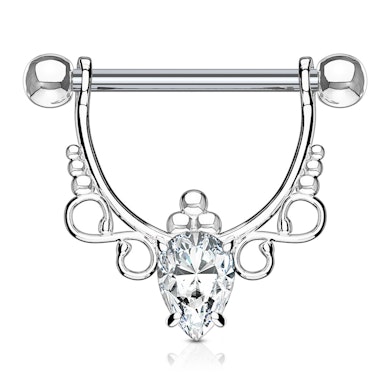 Nibukilp filigraanse disainiga ja pirni-kujulise kiviga