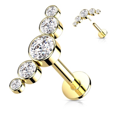 Push-in labret 14K kullast 5 ümara metallääristusega kivikesega