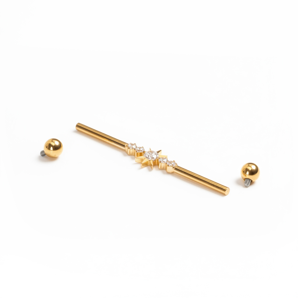 Titaanist industriaal barbell tähe ja kivikestega