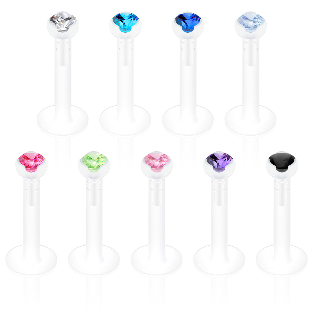 Ptfe labret neet kaunistatud eri värvitoonides kivikestega