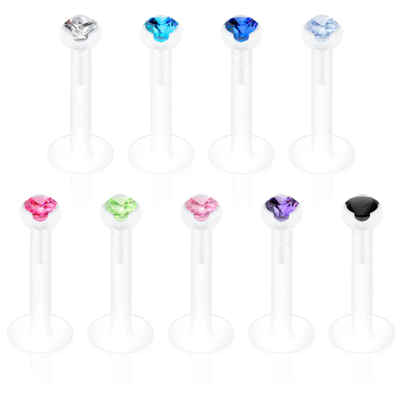 Ptfe labret neet kaunistatud eri värvitoonides kivikestega