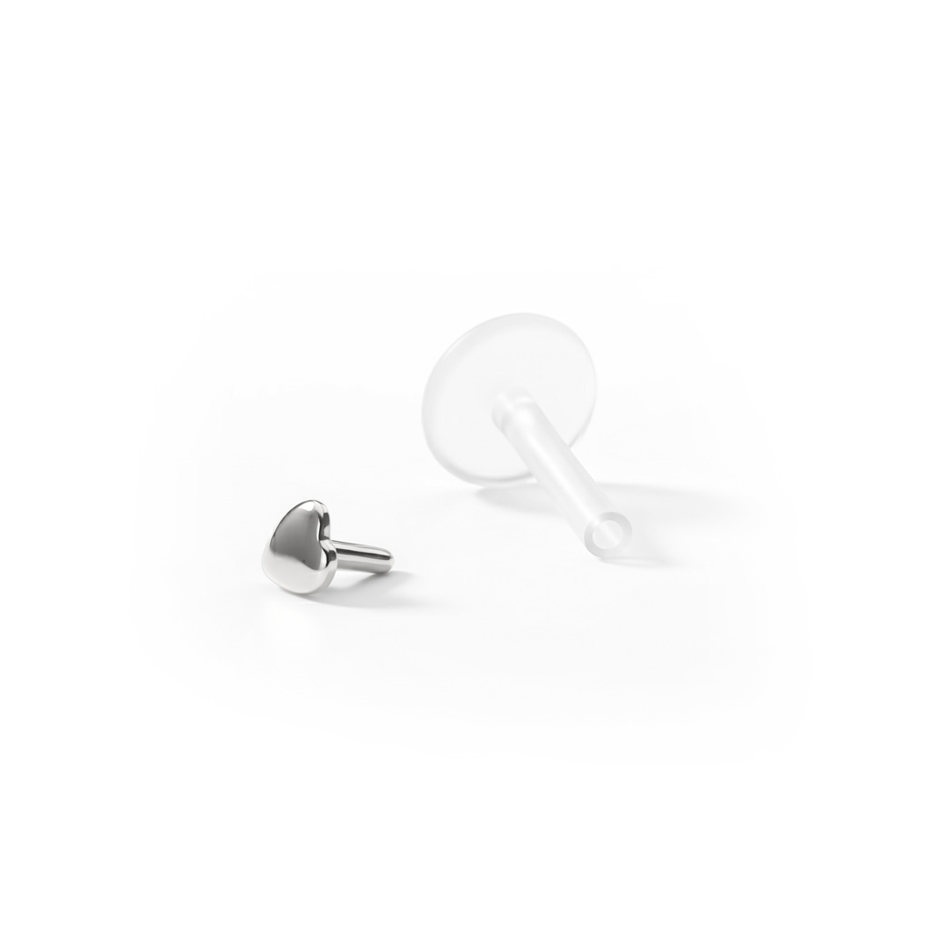 14k kullast labret neet südamekesega-8 mm-14k valge kuld / PTFE-1,2 mm