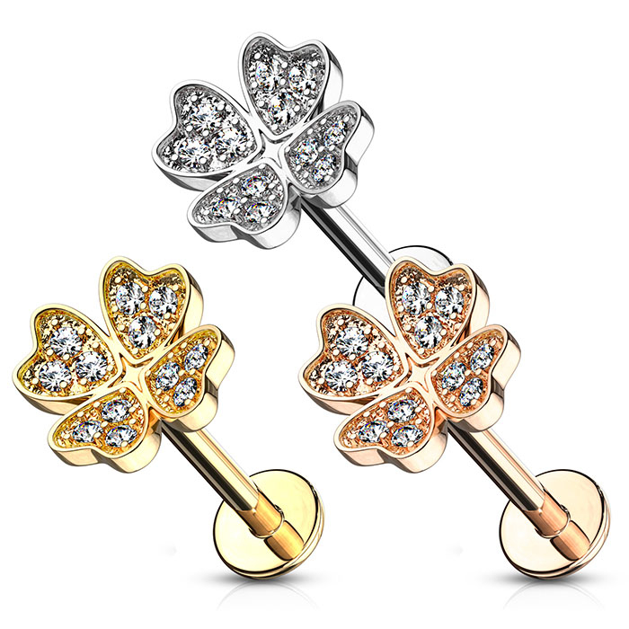 Sisekeermega labret neet kivikestega kaunistatud ristikheinaga