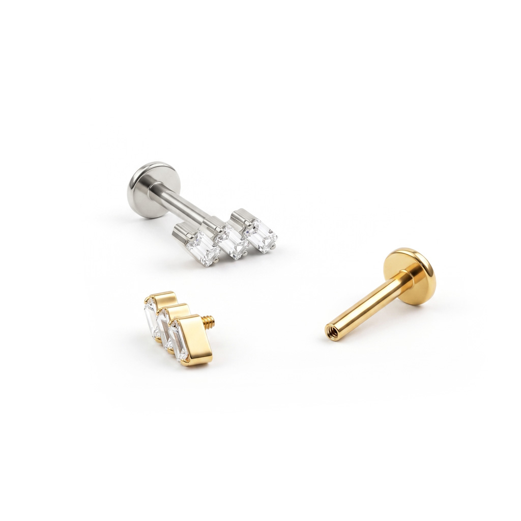 Titaanist labret baguette kivikestega