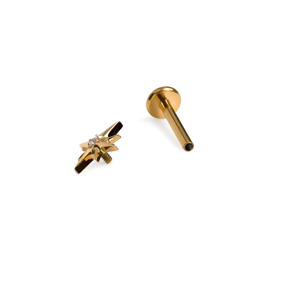 Titaanist tähe ja keskse kiviga labret