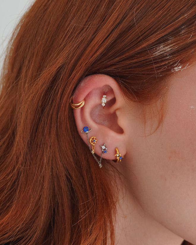 Titaanist tähe ja kuuga labret ripatsiga