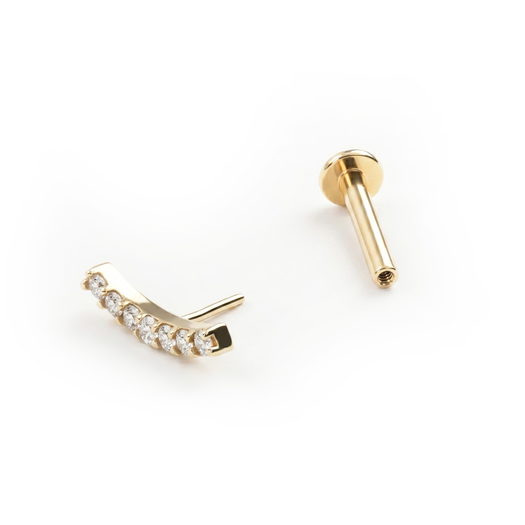 Push-in labret 14K kullast koos CZ ääristatud kaarja pealsega