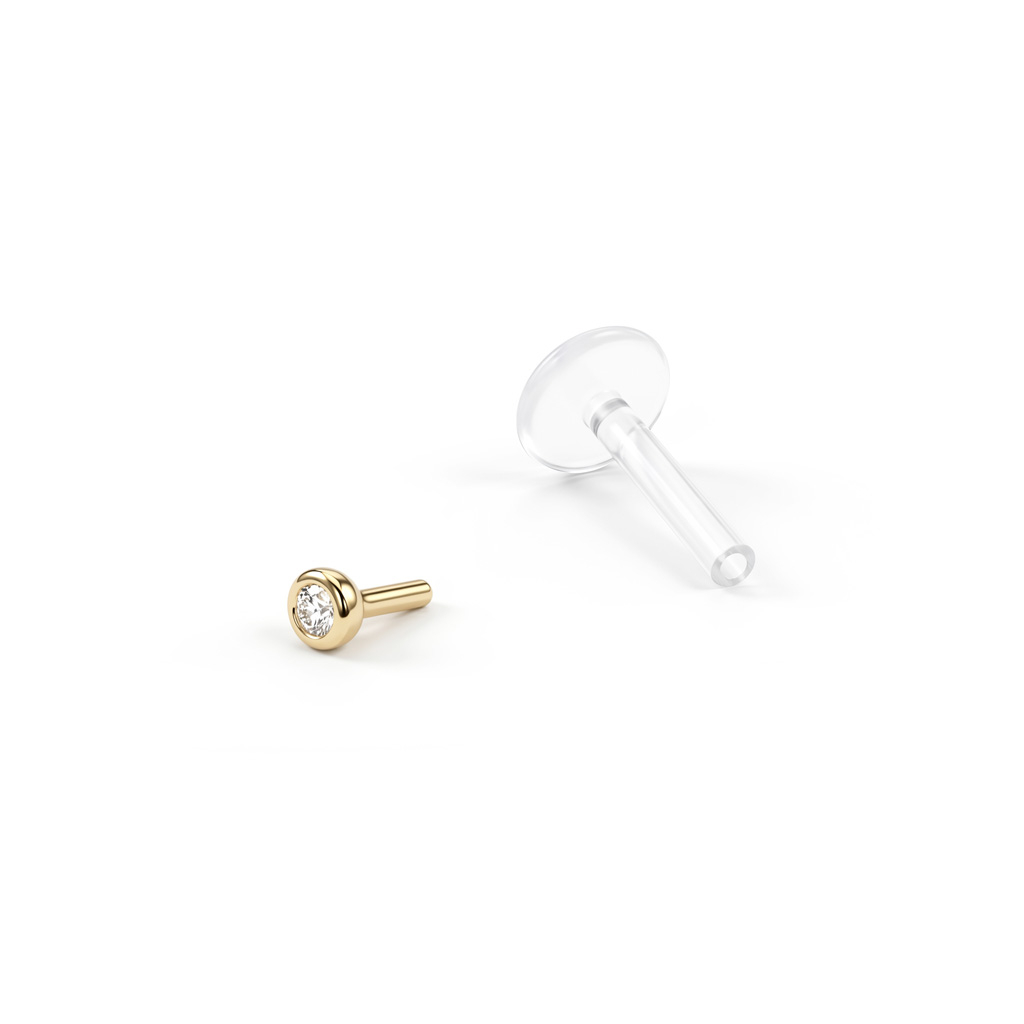 Labret kalliskiviga 14k kullast ülaosa ja PTFE-st vardaga