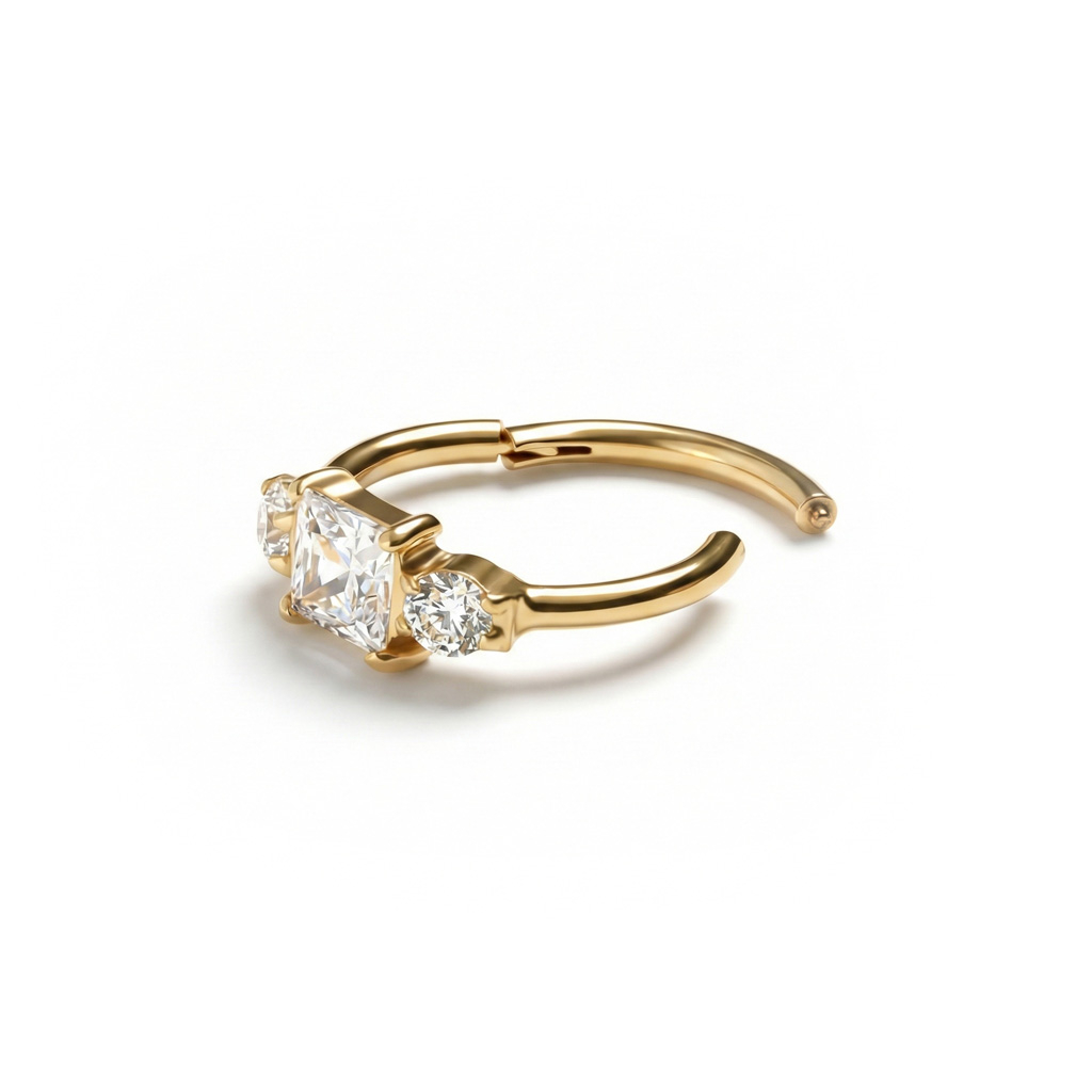 Titaanist liigendiga rõngas kolme CZ kiviga