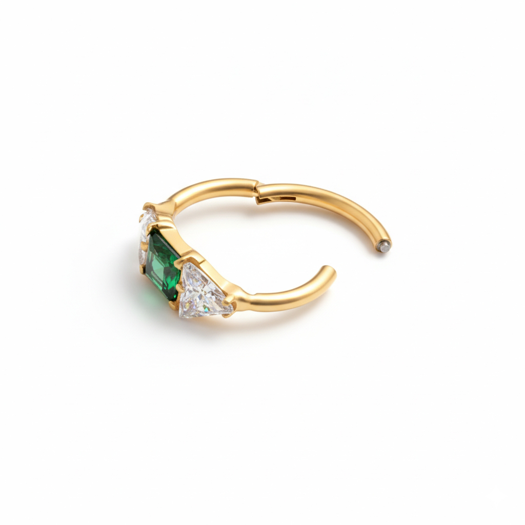 Titaanist rõngas rohelise kiviga