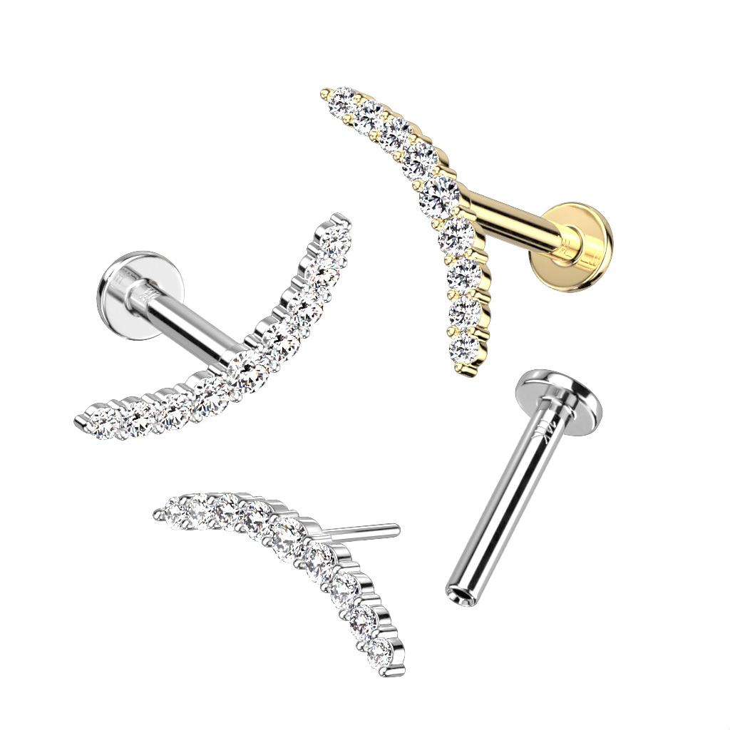 14K kullast push-in labret kaarjas CZ kividega