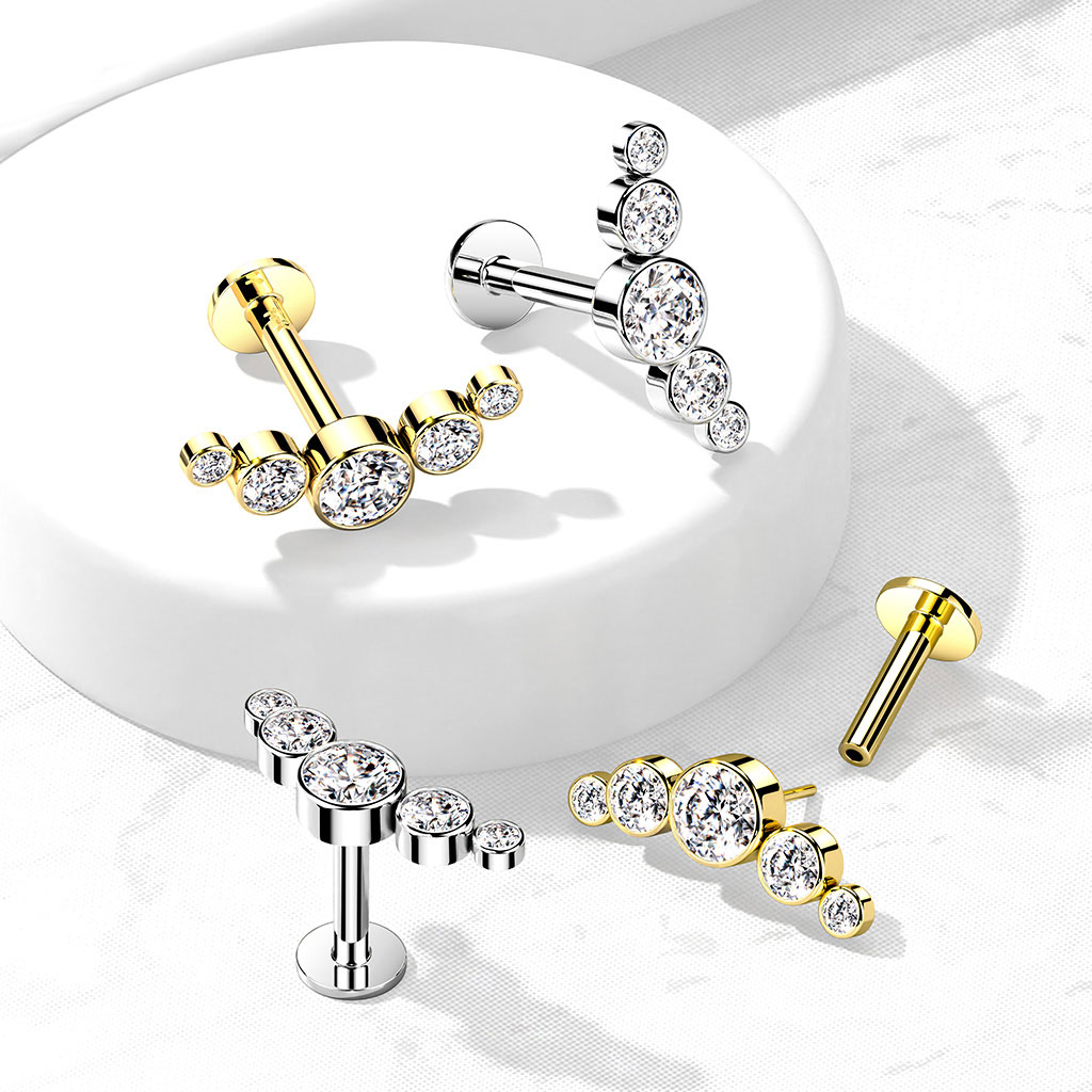 Push-in labret 14K kullast 5 ümara metallääristusega kivikesega